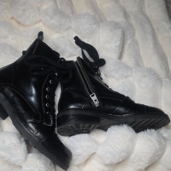 AllSaints Donita Black Leather Combat Boots - Picture 4 of 9